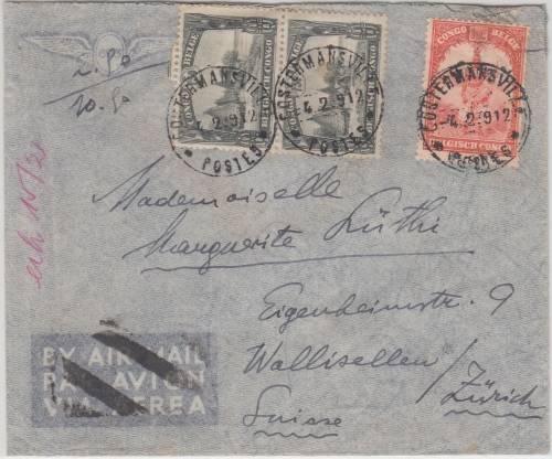 Belgisch Congo - 10 Fr. Medizinmann u.a. Brief i.d. SCHWEIZ Costermansville 1939
