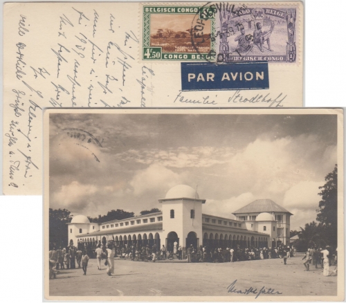 Belgisch Congo - 4,50 Fr. Tourismus u.a. Luftpostkarte Leopoldville Bremen 1939