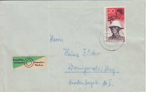 DDR - 20 Pfg. 40 J. Novemberrevolution "Pappchinese" FDC Wernigerode 7.11.58-9