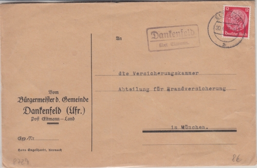 DR - Dankenfeld ü. Eltmann Landpost-Ra2 Brief n. München 1937