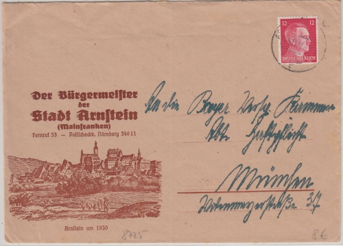 DR - Arnstein 1941 illustrierter Werbeumschlag d. Bürgermeisters n. München