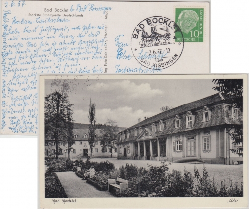 BRD - Bad Bocklet ü. Bad Kissingen Pst I Handwerbestempel Karte n. Würzburg 1957