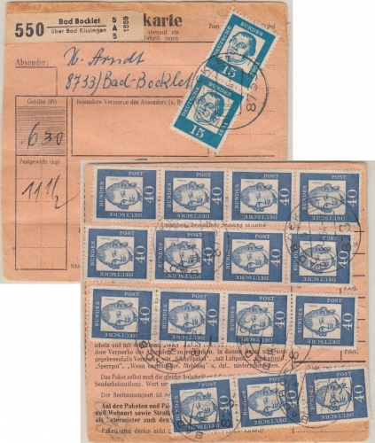 BRD - Bad Bocklet ü. Bad Kissingen Pst I Paketkarte n. Berlin 1964
