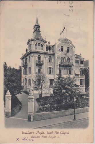 Bayern - Bad Kissingen Kurhaus Aegir sw-Ansicht gelaufen 1913