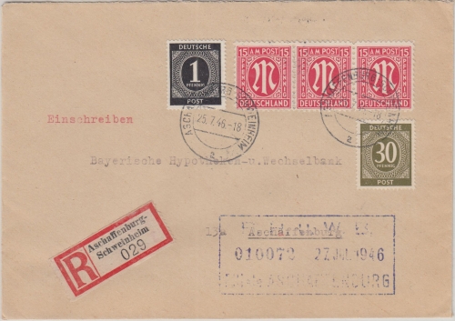All.Bes./AM-Post - Aschaffenburg-Schweinheim 1946 Ortseinschreibebrief