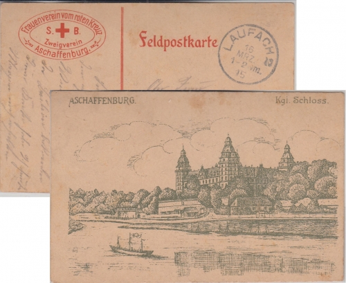 Bayern - Aschaffenburg Kgl. Schloss Frauenverein v. Roten Kreuz Feldpost 1915