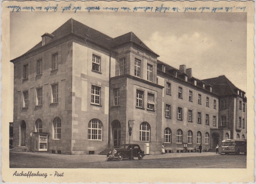 Bayern - Aschaffenburg Postamt sw-Fotokarte gelaufen 1954