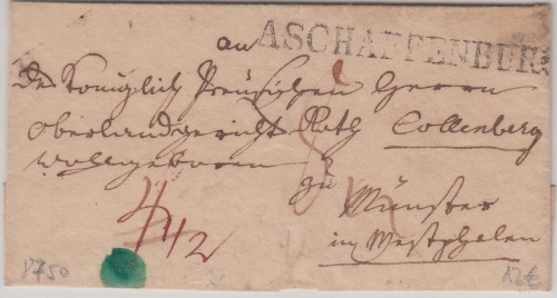 Bayern/Preussen - Aschaffenburg L1 Portobrief n. Münster ca. 1830