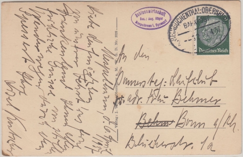 DR - Heimbuchenthal Oberburg Bahnpost Karte Mespelbrunn - Bonn 1937
