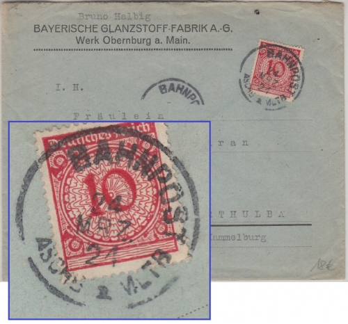 DR - Bahnpost Aschaffenburg Miltenberg Brief Obernburg - Oberthulba 1924