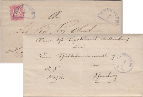 Bayern - 3 Kr. Wappen gez. viol. HKS Amorbach 5/7 Brief n. Miltenberg 1873