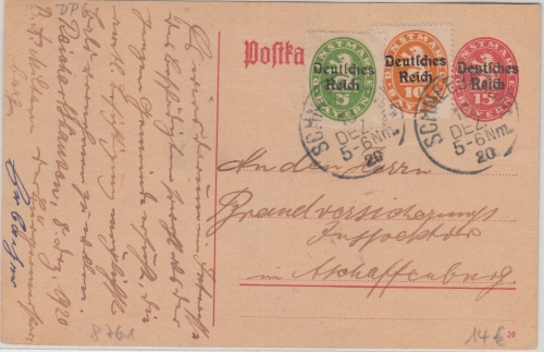 DR-Infla - 15 Pfg. By-Diest-Abschied/DR Ganzsache + Zusatz Schneeberg Ufr. 1920