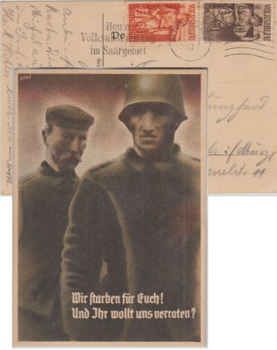 Saargebiet - 40+60 C. Volkshilfe Propagandakarte Saarbücken - Rotenfels 1935