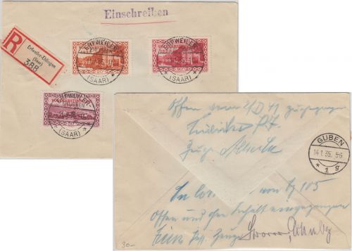 Saargebiet - Erfweiler-Ehlingen Einschreibebrief n. Guben 1935 - Besonderheit !