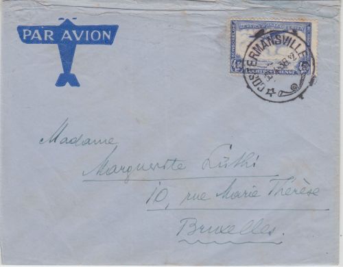 Belgisch Congo - 4,50 Fr. Flugpostausgabe Luftpostbrief Costermansville 1938