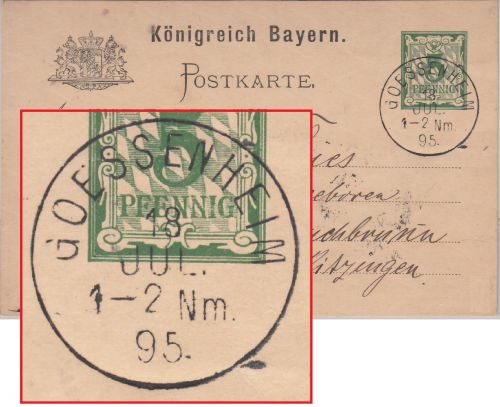 Bayern - Goessenheim 13. JUL 95 K 1Ganzsache n. Buchbrunn