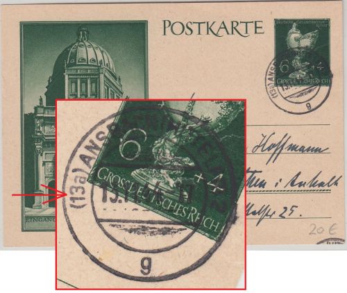 DR - (13a) Ansbach 13.11.44 Tagesstpl. Postleitgebietszahl Sonderganzsache