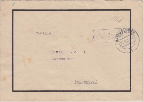 All.Bes. - Hammelburg 24.9.45 Gebühr bezhalt Ra1 Trauerbrief n. Langendorf