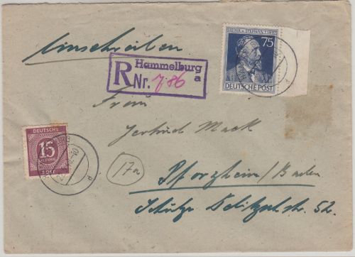 All.Bes./Kontrollrat - Hammelburg 1948 Einschreibestpl. Einschreibebrief