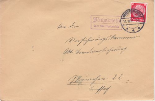 DR - Michelrieth ü. Marktheidenfeld Landpost-Ra2 Brief n. München 1936