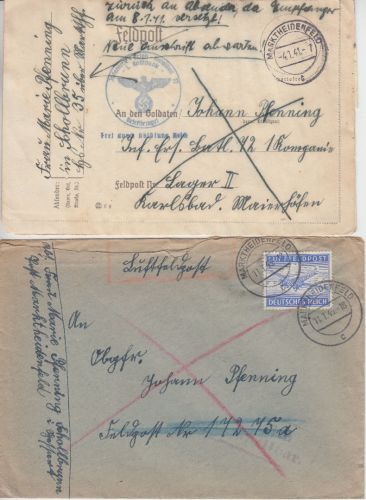 DR - Marktheidenfeld 1941/1943 2 Feldpostbriefe (1x Stalingrad !)