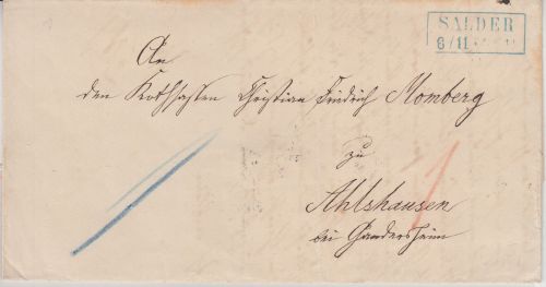 Hannover - Salder 6/11 blauer Ra2 Portobrief n. Ahlshausen b. Gandersheim