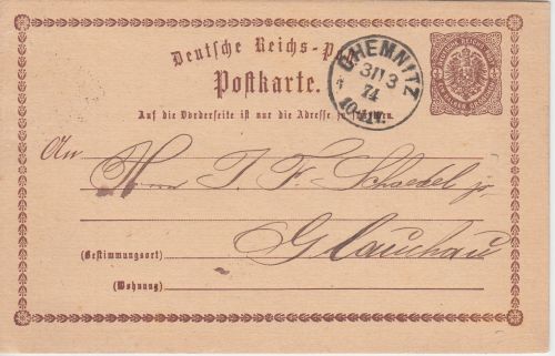 DR - Chemnitz 31/3 74 K11/2 Gr. Brustsschild Ganzsache n. Glauchau