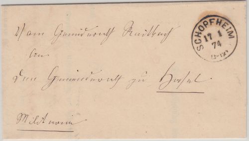 DR - Schopfheim 1874 K1 Militariabrief (Aushebung) Breitnach - Hasel