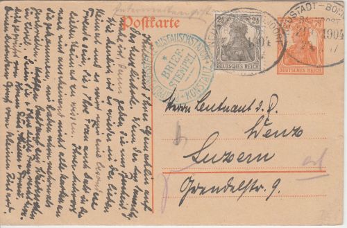 DR - Neustadt Bonndorf Bahnpost Zug 1904 Interniertenpost i.d. SCHWEIZ 1917