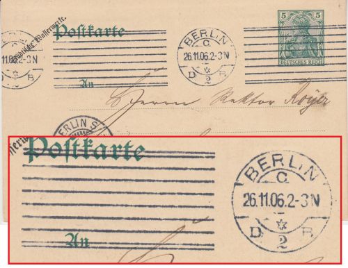 DR - Berlin C D2B Karg-Maschinenstempel 5 Pfg. Ganzsache/Ortskarte 1906