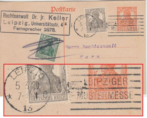DR - Leipziger Mustermesse Maschinenstempel Leipzig 13 *e Ganzsache+Zusatz 1920