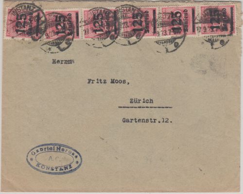 DR-Infla - 6x125 Tsd./1.000 M. Brief i.d. SCHWEIZ Konstanz - Zürich 27.9.23