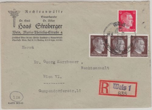DR - Wels 26.3.45 Handwerbestempel Einschreibebrief n. Wien