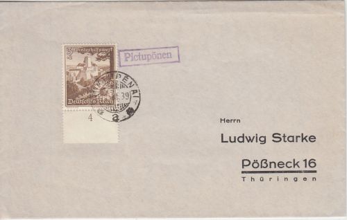DR - Pictupönen Ra1 u. lit. Tagesstpl. Piktupenai Drucksache n. Pößneck 1939