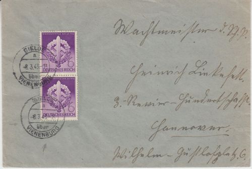 DR - Gielde ü. Vienenburg Poststelle I Brief 2x6 Pfg. Wehrkampftage 1943