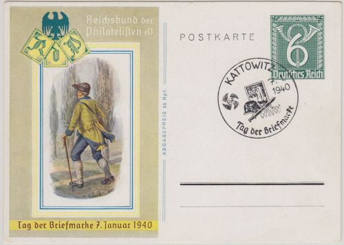 DR - Kattowitz Tag der Briefmarke 1940 SST 6 Pfg. Sonderganzsache