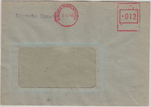 All.Bes. - Singen (Hohentwiel) 6.11.45 apt. 12 Pfg. Firmenfreistempel Brief