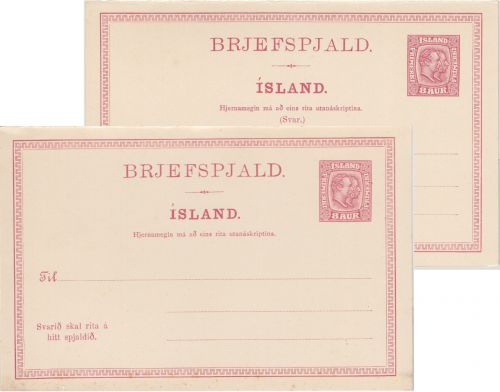 Island - 8+8 Aur Doppelbüste Ganzsache Doppelkarte ungebraucht Ausgabe 1907