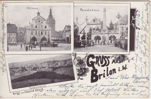 NRW - Brilon Rathaus Papedenkmal etc. sw-Mehrbild-AK gelaufen 1899