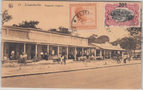 Belgisch Congo - Elisabethville Geschäfte sw-AK gelaufen n. Offenbach 1927