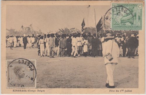 Belgisch Congo - Kinshasa Feier 1. Juli sw-AK gelaufen Matadi - Offenbach 1931
