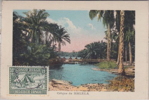 Belgisch Congo - Malela Bucht farb. Ansichtskarte n. Offenbach 1930