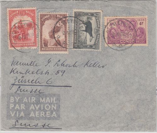 Belgisch Congo - 4 Fr. 50 J. Congo u.a. Luftpostbrief i.d. SCHWEIZ Stanleyville