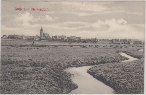 Bayern - Merkendorf Dorfansicht sw-AK gelaufen 1909