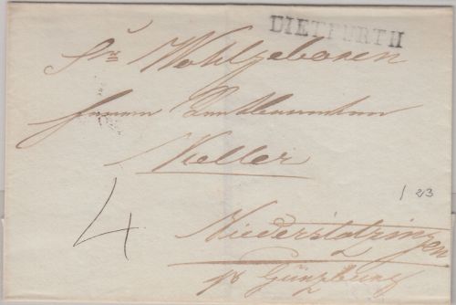 Bayern - Dietfurth L1 Portobrief n. Niederstotzingen b. Günzburgca. 1830