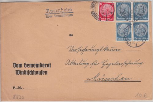 DR - Auernheim ü. Treuchtlingen Landpost-L2 Brief Windischausen - München 1935