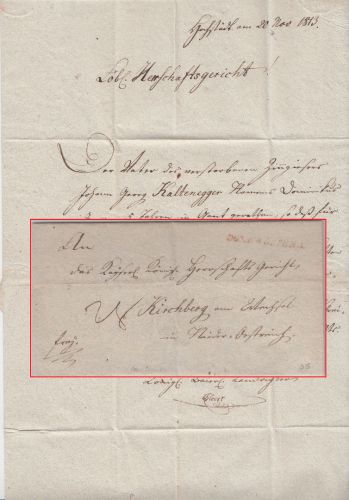 Bayern - Donauwörth R3 roter L1 Teilfrancobrief Hochstädt n. ÖSTERREICH 1813