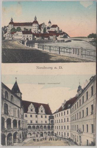 Bayern - Neuburg a/D. Schloss Kasernenhof farb. Mehrbild-AK gelaufen 1915