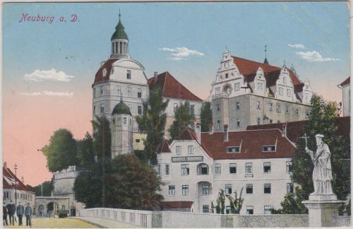 Bayern - Neuburg a/D. Schloss Hotel Krone farb. Mehrbild-AK gelaufen 1915