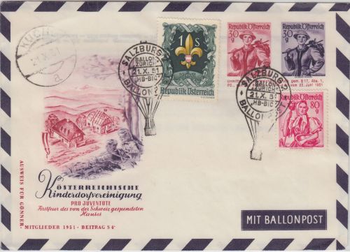 Österreich - 30+30 Gr. Trachten Privatganzsache Ballonpost Kinderdorf 1951